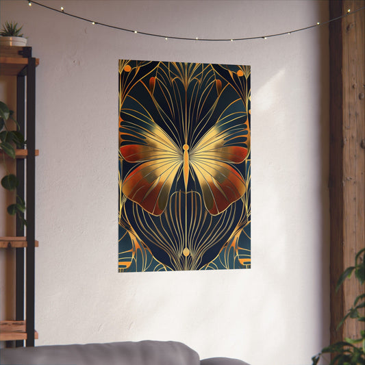 Art Deco Golden Butterfly Fine Art Print - Matte Vertical Poster - Vibrant Home Décor - Chic Style