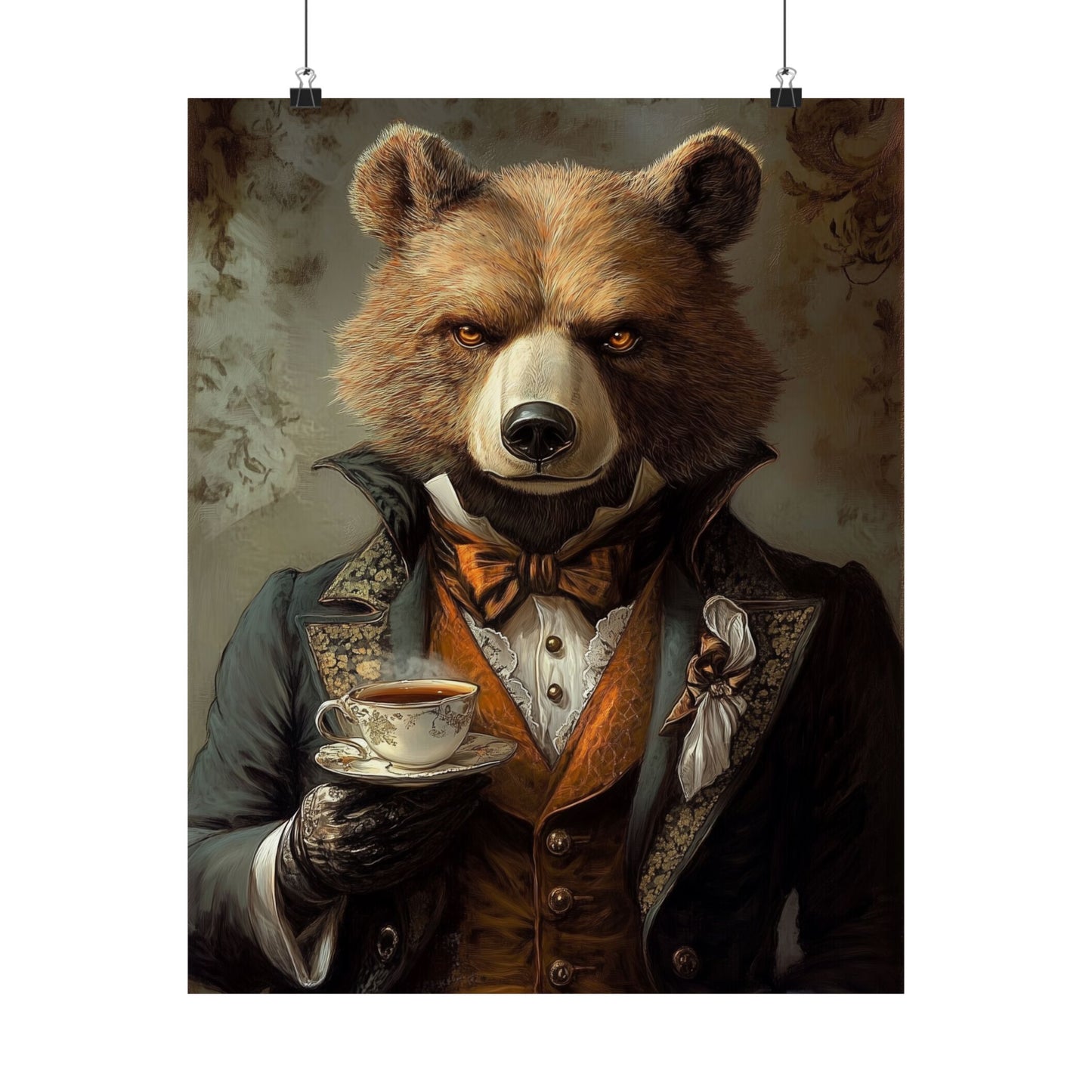Well, Excuse Me - The Gentleman - Bear Portrait - Whimsical Animals - Poster - Unique Wall Art