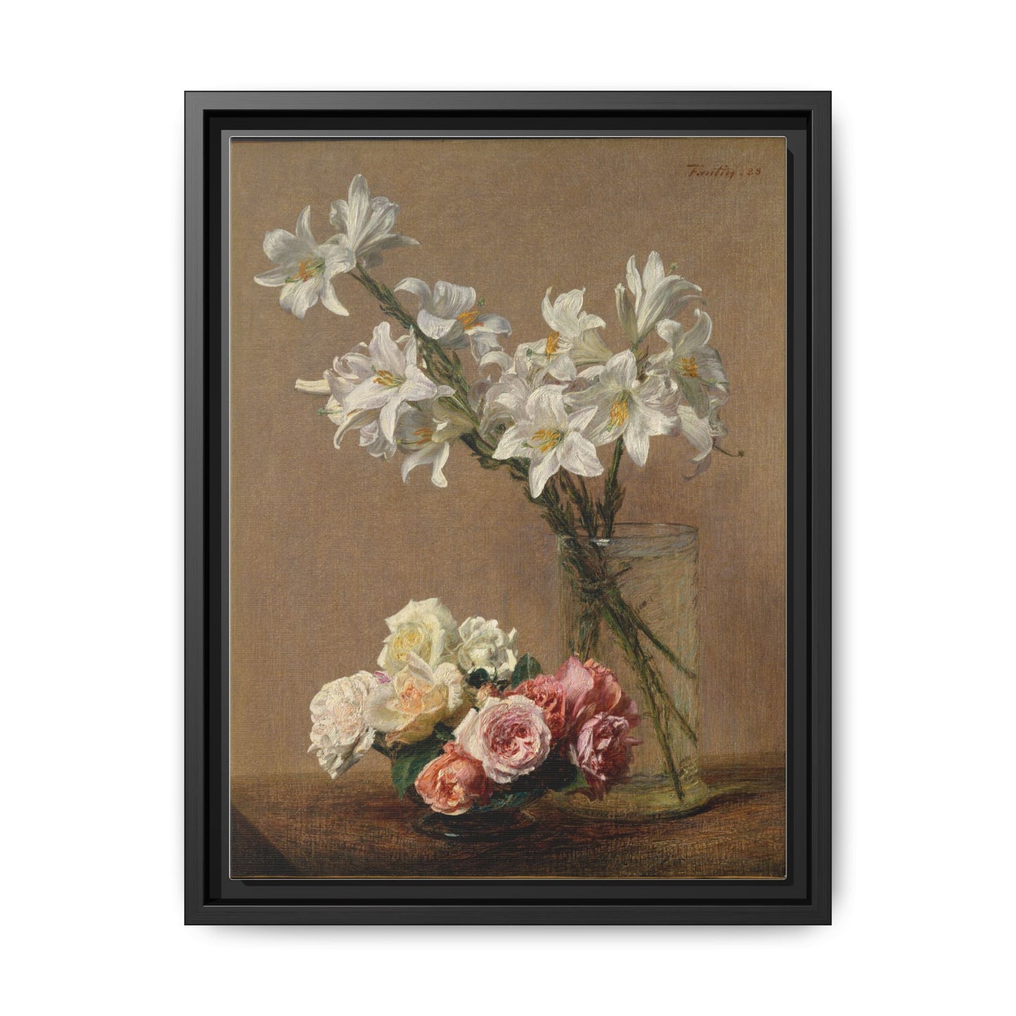 Henri Fantin-Latour : Roses and Lilies (1888) - Giclee Fine Art Print - Museum Collection Framed Canvas Print