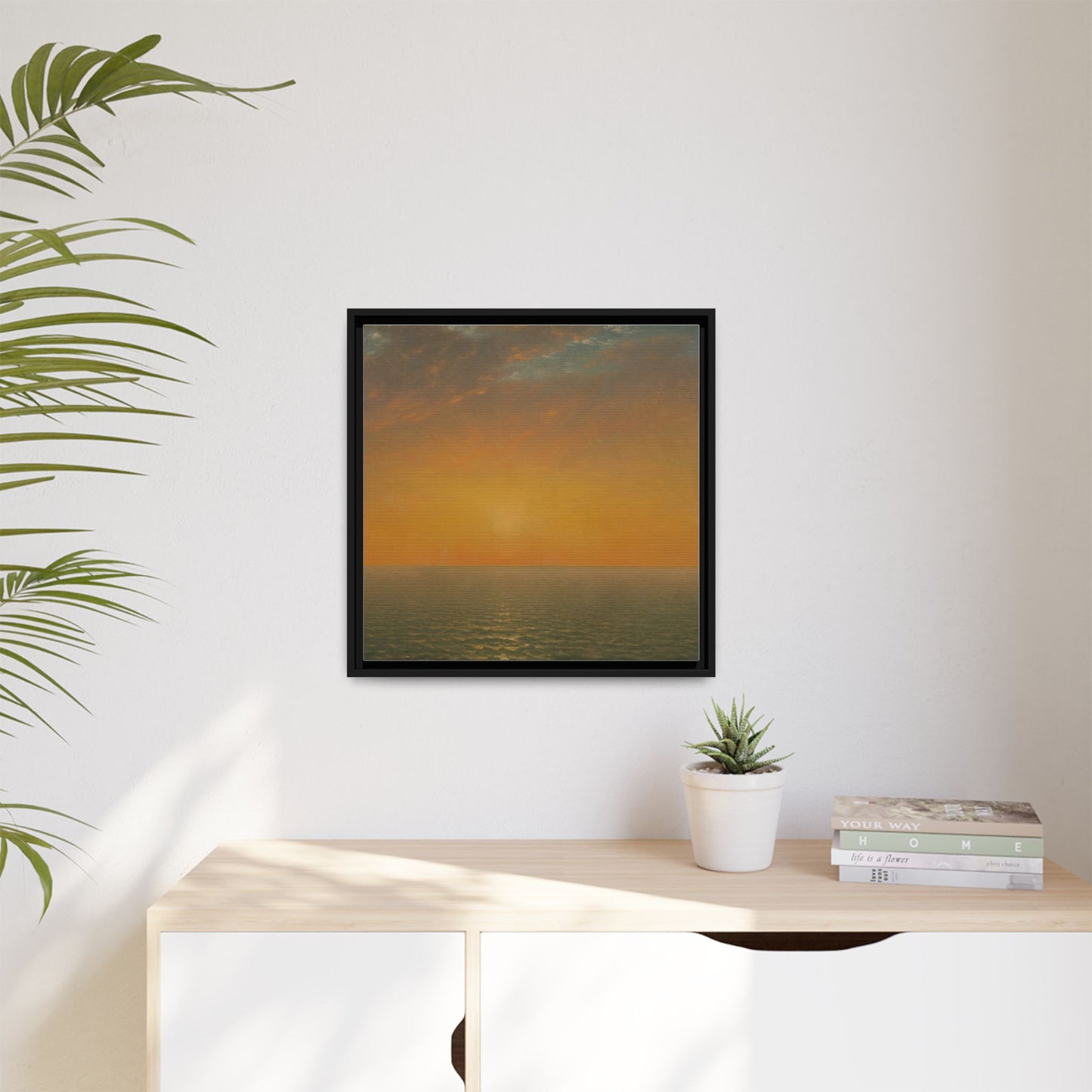 John Frederick Kensett : Sunset on the Sea (1872) - Museum Collection - Framed Canvas Print