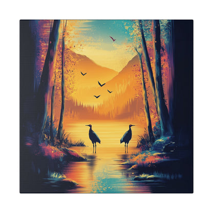 Cranes at Sunset - Delight in Nature Series - Fine Art Print on Canvas