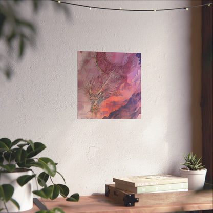 Mythical Red Dragon Fine Art Print - Matte Vertical Poster - Year of The Dragon Art - Zen Home Décor