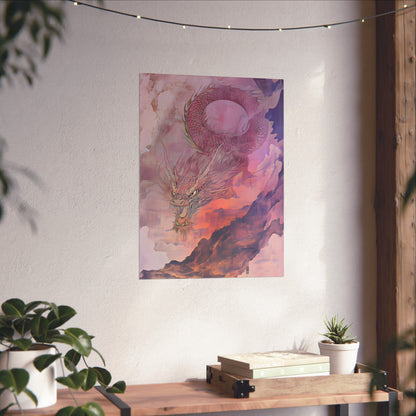Mythical Red Dragon Fine Art Print - Matte Vertical Poster - Year of The Dragon Art - Zen Home Décor