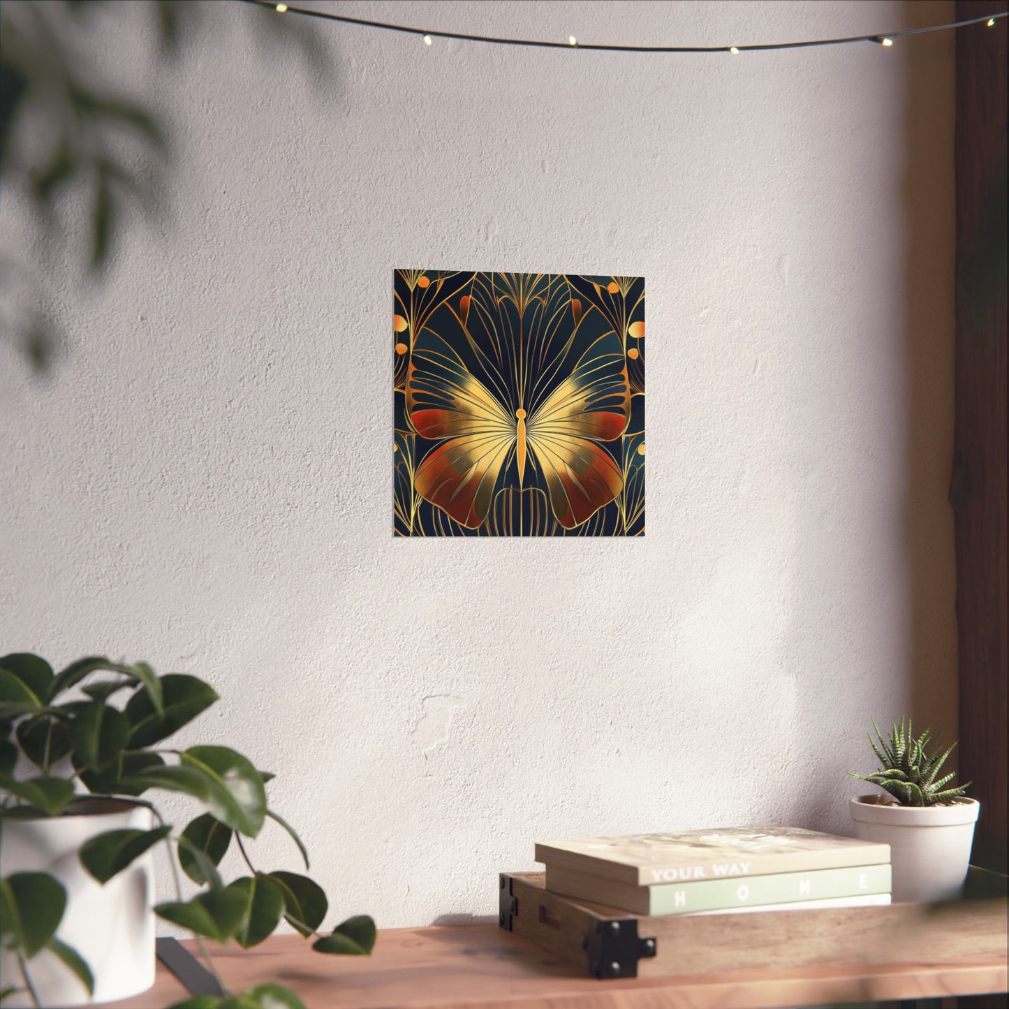 Art Deco Golden Butterfly Fine Art Print - Matte Vertical Poster - Vibrant Home Décor - Chic Style