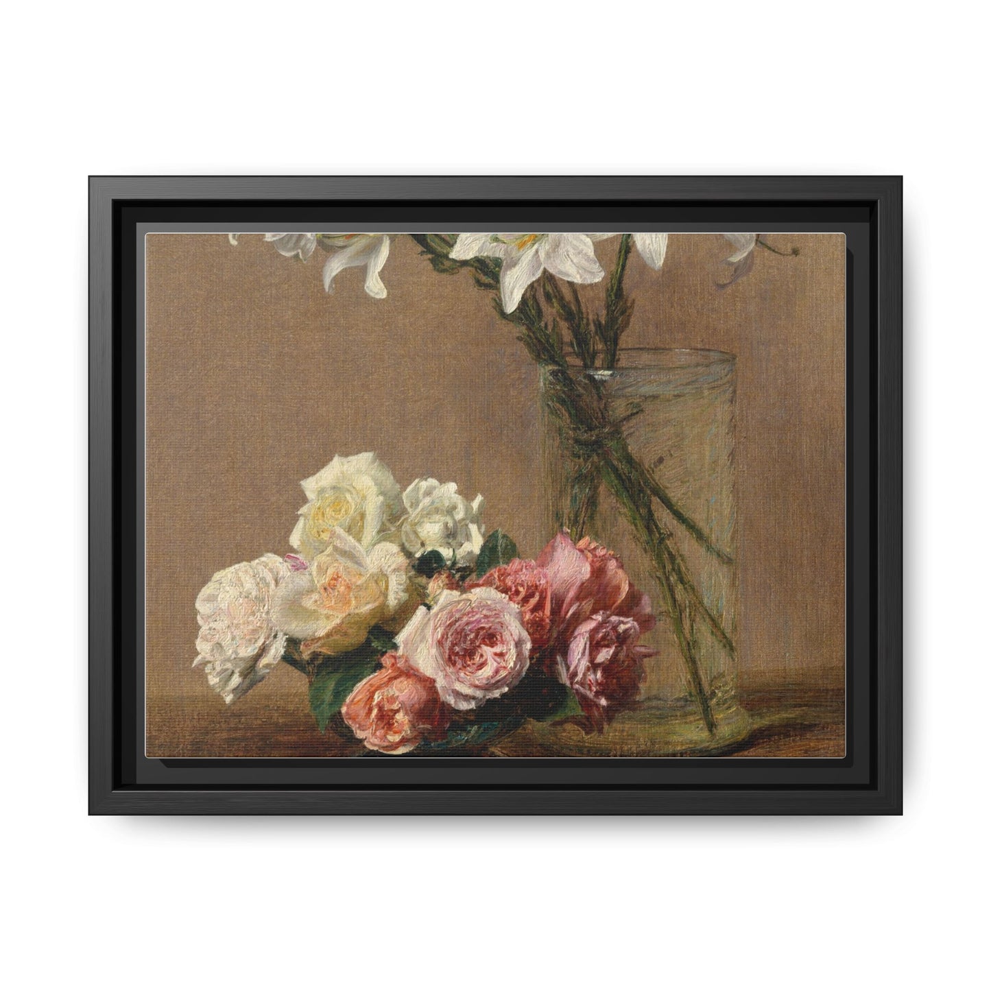 Henri Fantin-Latour : Roses and Lilies (1888) - Giclee Fine Art Print - Museum Collection Framed Canvas Print