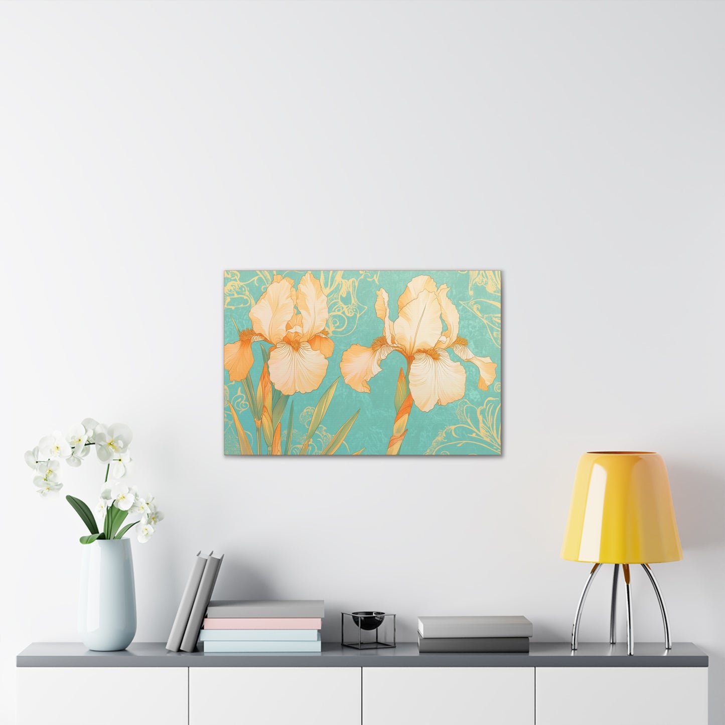 Iris Flowers on Turquois - Stretched Canvas