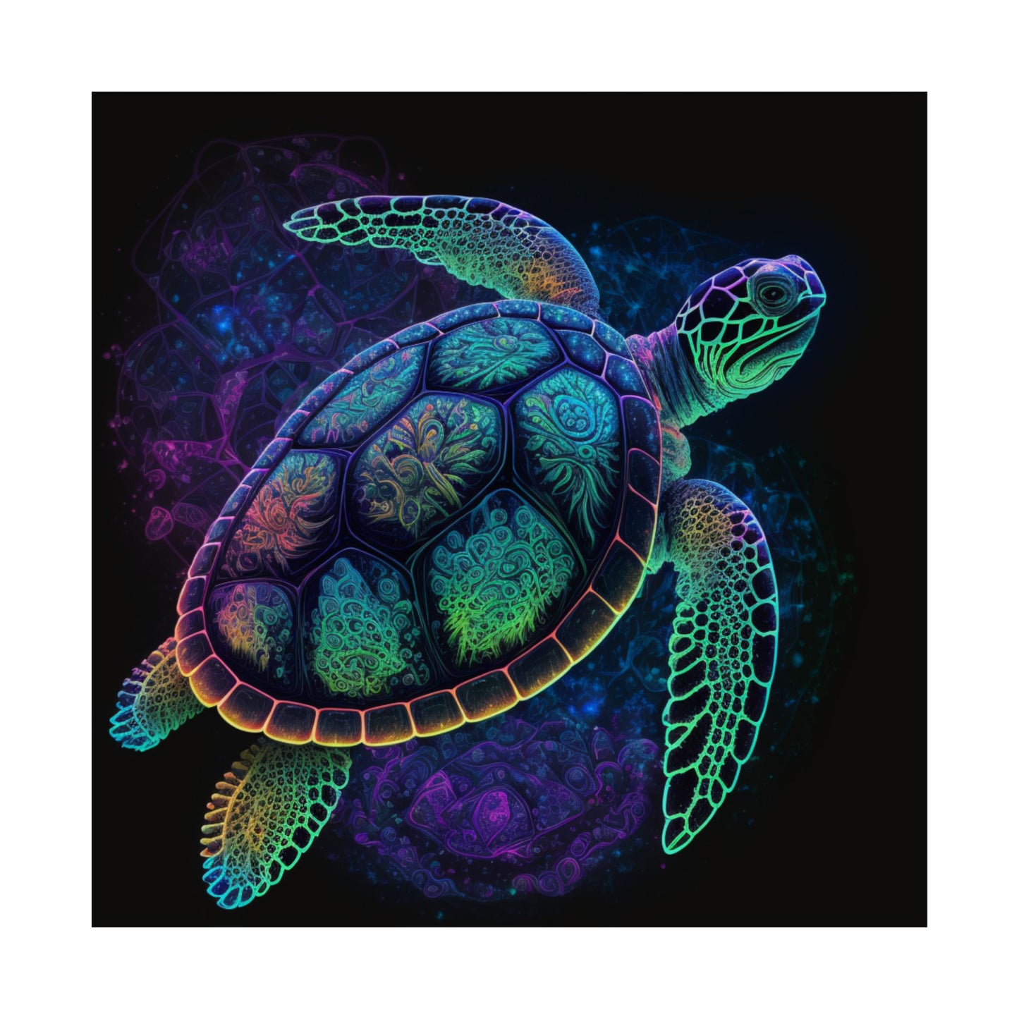 Trippy Turtle - Nautical Fine Art Print - Matte Vertical Poster - Ocean Art for Beach Lovers