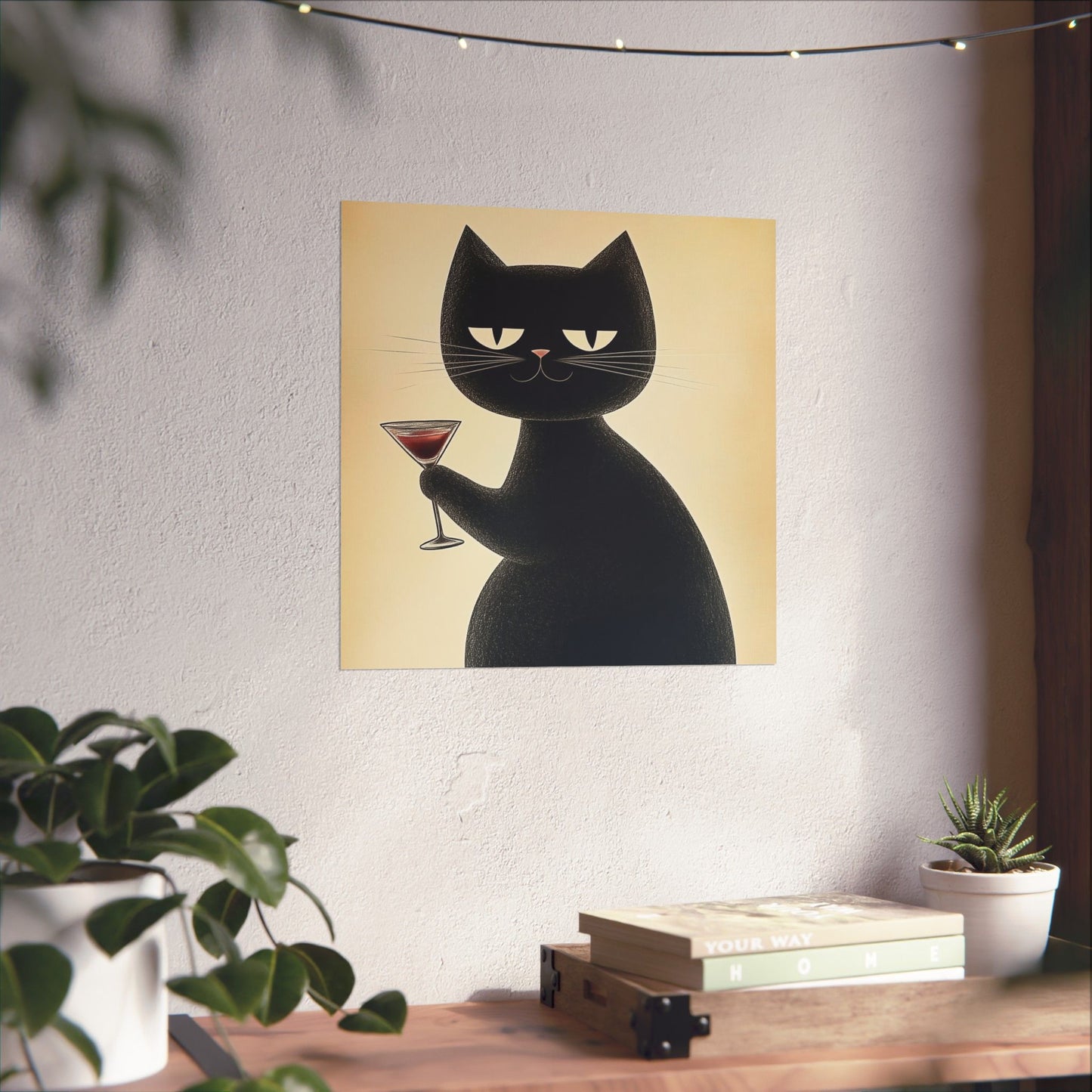 Cat with a Cocktail - Cat Café Series - Fine art print - Matte Vertical Wall Art  - Poster Print - for Cat Lovers
