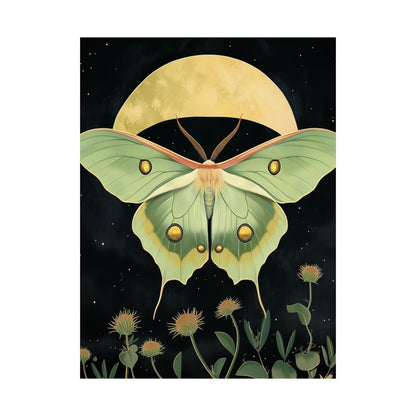Dreamy Luna Moth Under the Moon Poster- Matte Vertical Art Print - Boho Wall Art - Bohemian - Art Noveau - Art Deco