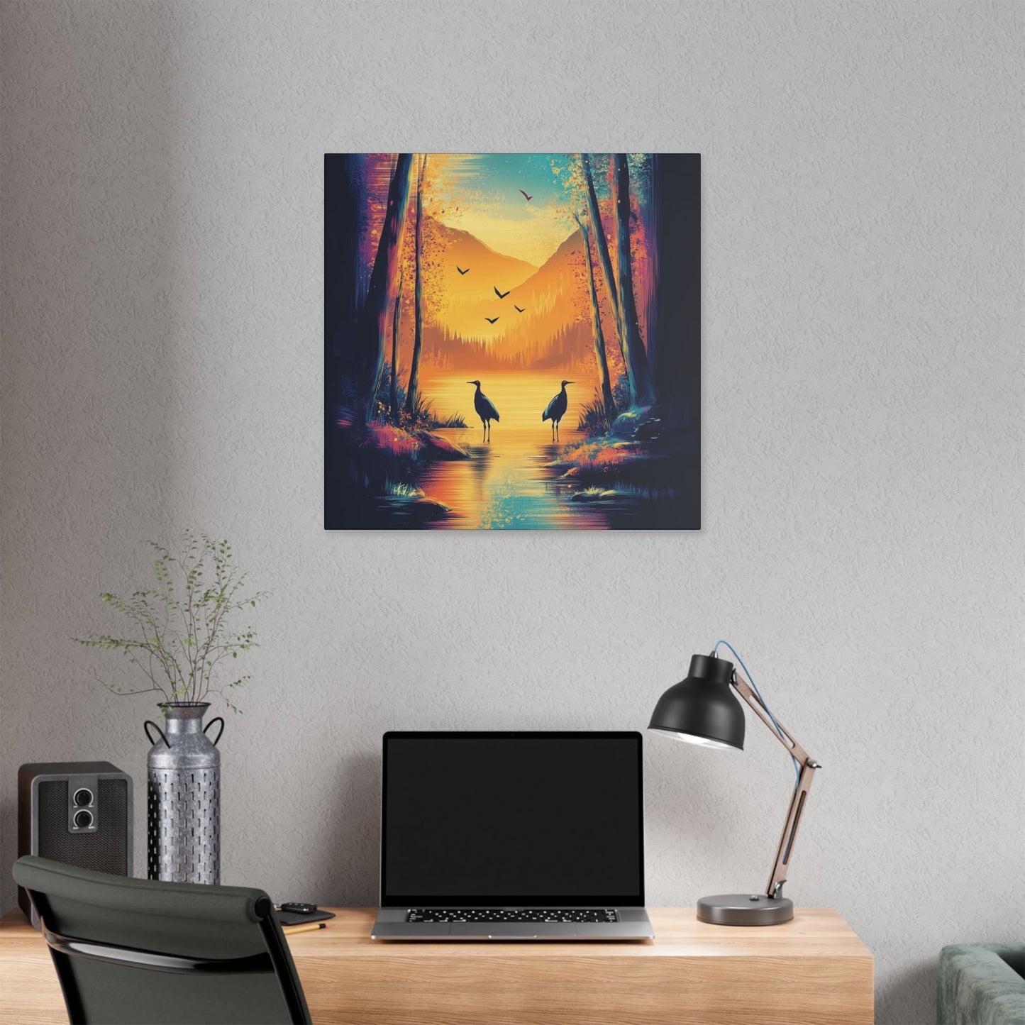 Cranes at Sunset - Delight in Nature Series - Fine Art Print on Canvas