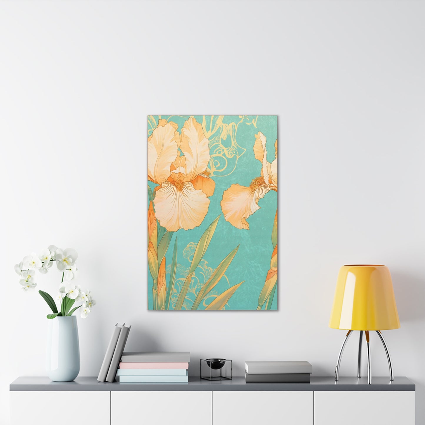 Iris Flowers on Turquois - Stretched Canvas