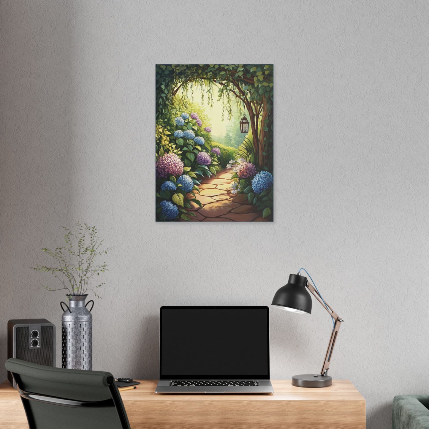 Hydrangea Courtyard - Secret Garden Series - Fine Art Print on Canvas