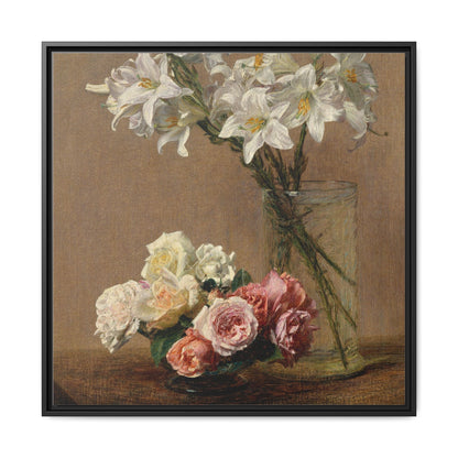 Henri Fantin-Latour : Roses and Lilies (1888) - Giclee Fine Art Print - Museum Collection Framed Canvas Print