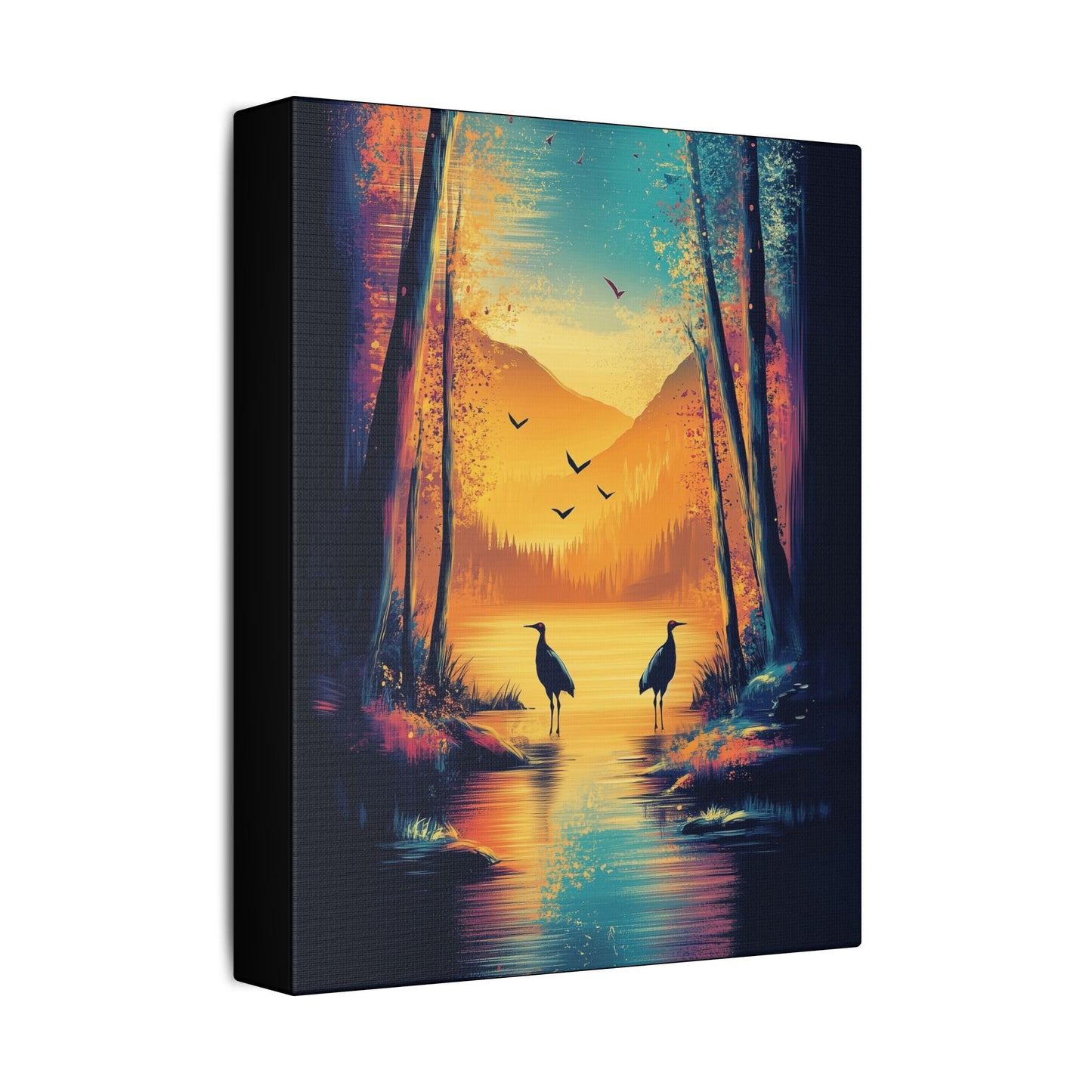 Cranes at Sunset - Delight in Nature Series - Fine Art Print on Canvas