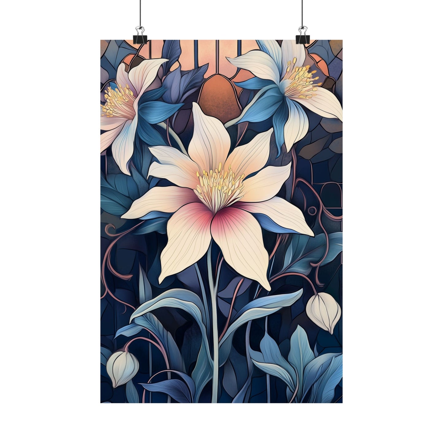 Sunlit Blossoms Fine Art Print - Floral Matte Vertical Posters - Elegant Home Décor