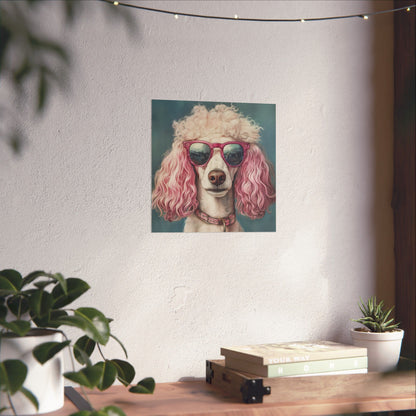 Poodle with Pink Sunglasses - Fine Art Print Poster - Whimsical Animals Series - Wall Art for Dog Lovers