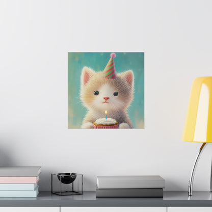 Cute Kitten Birthday Poster - Cat Café - Whimsical Animals - Adorable Kitten Wall Art