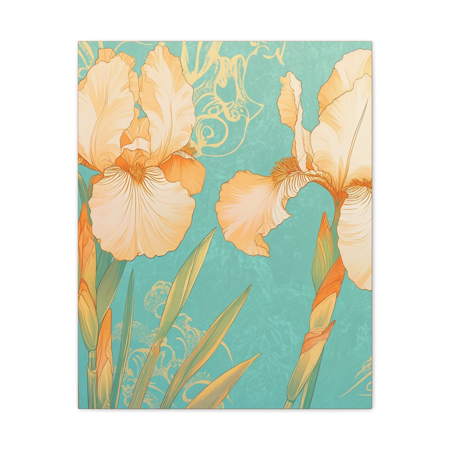 Iris Flowers on Turquois - Stretched Canvas