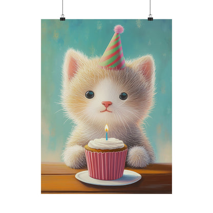 Cute Kitten Birthday Poster - Cat Café - Whimsical Animals - Adorable Kitten Wall Art