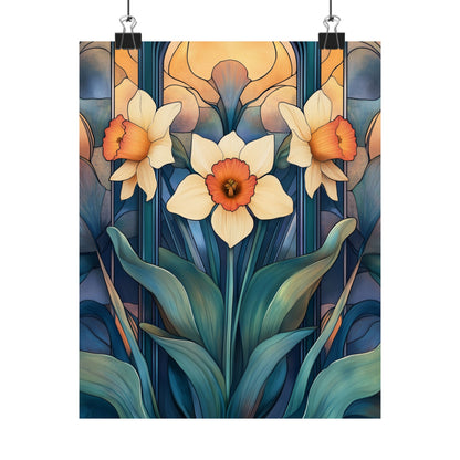 Elegant Daffodil Floral Fine Art Print - Matte Vertical Poster - Daffodil Art Print for Home Décor