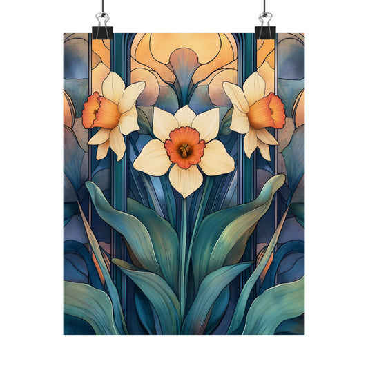 Elegant Daffodil Floral Fine Art Print - Matte Vertical Poster - Daffodil Art Print for Home Décor