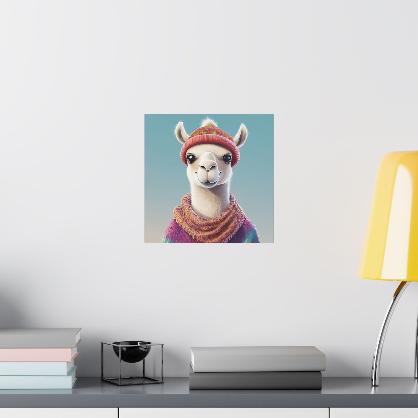 Cozy Llama Art Print - Whimsical Animals - Horizontal Matte Poster for Wall Art