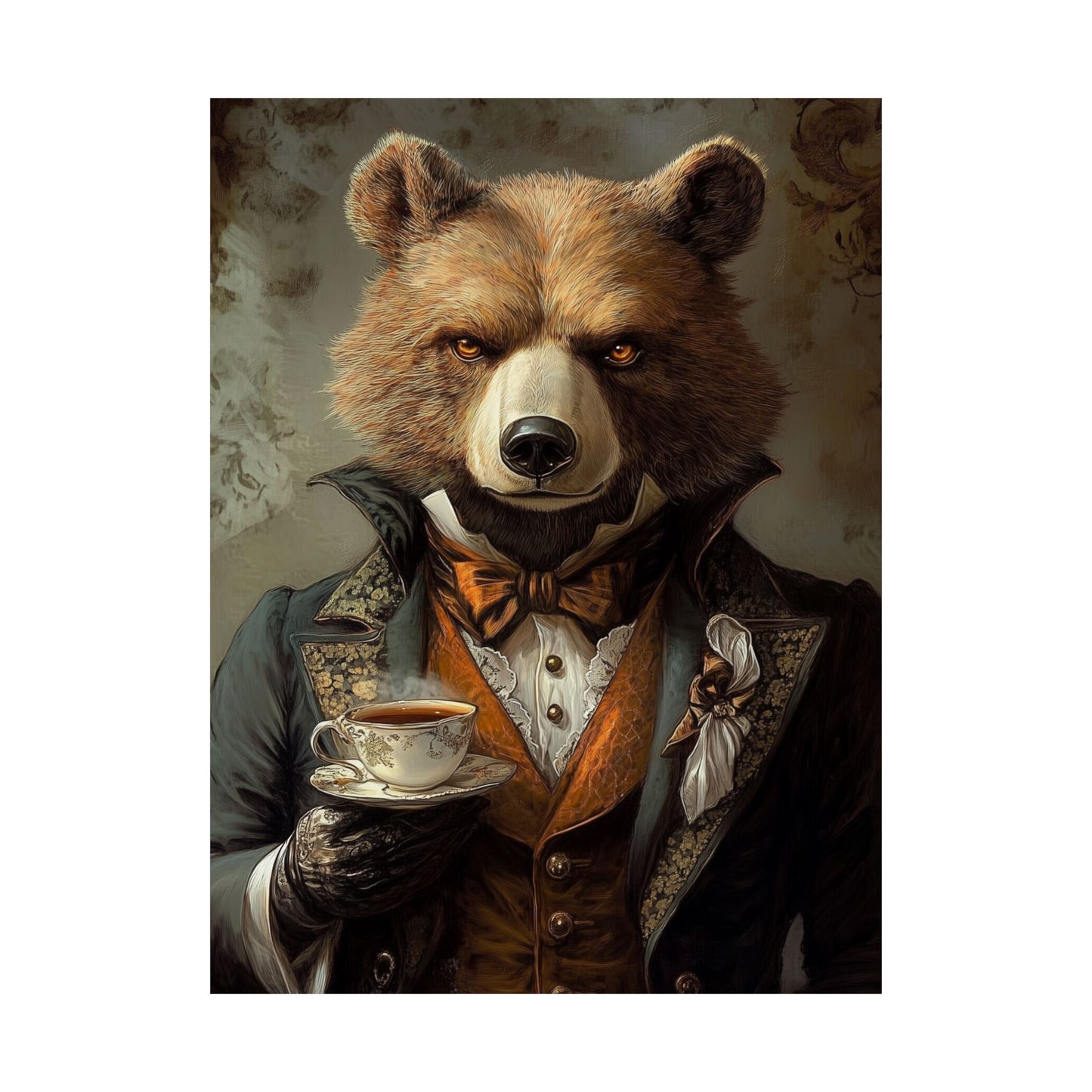 Well, Excuse Me - The Gentleman - Bear Portrait - Whimsical Animals - Poster - Unique Wall Art
