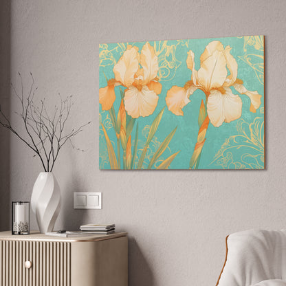 Iris Flowers on Turquois - Stretched Canvas