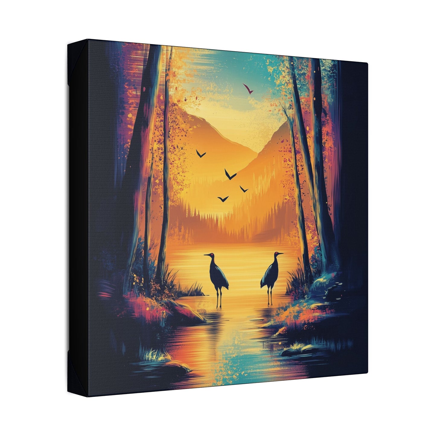 Cranes at Sunset - Delight in Nature Series - Fine Art Print on Canvas