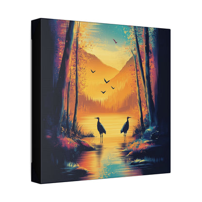 Cranes at Sunset - Delight in Nature Series - Fine Art Print on Canvas