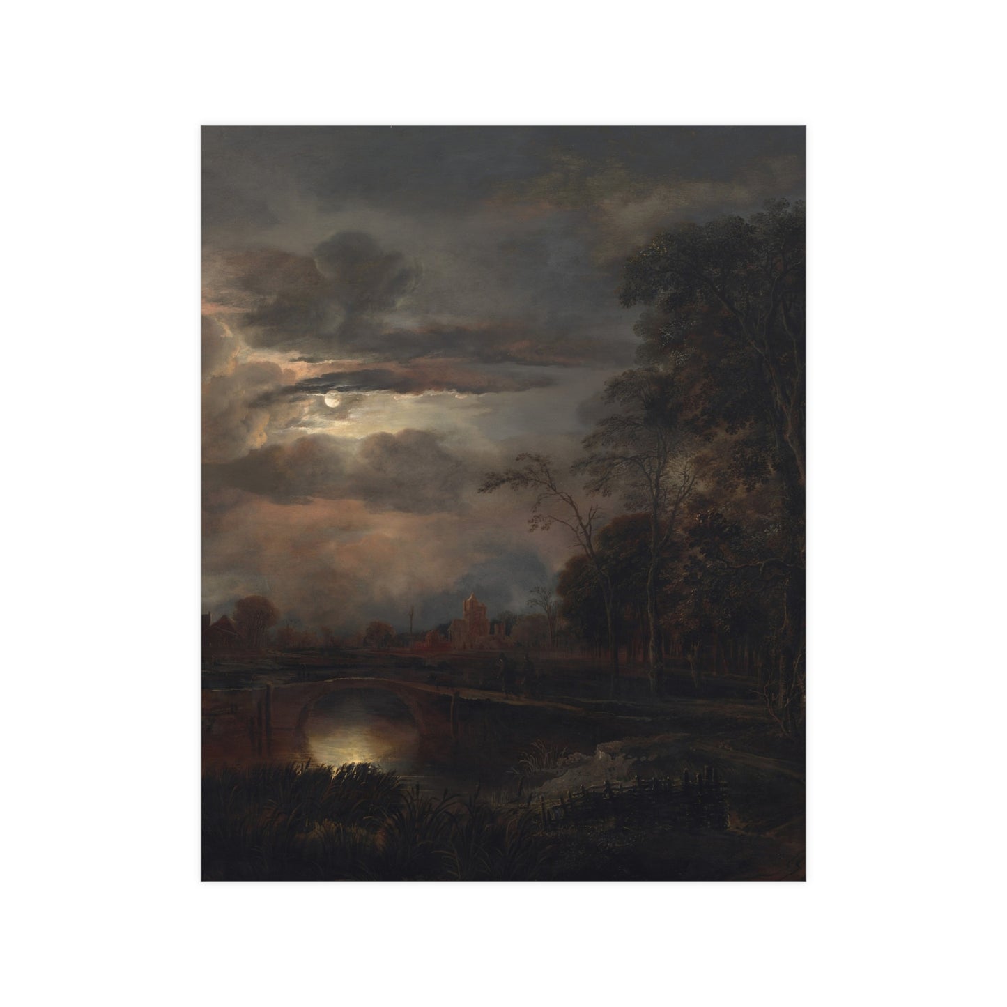 Moonlit Landscape with Bridge - Romantic Night Fine Art Poster