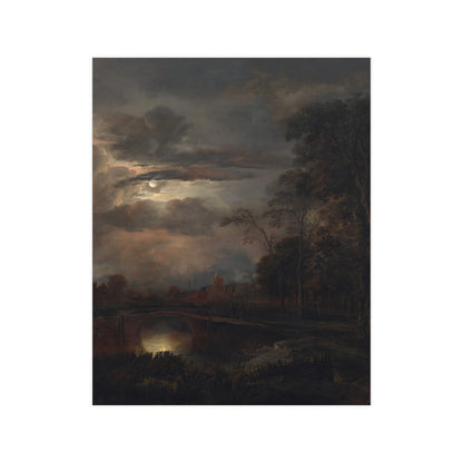 Moonlit Landscape with Bridge - Romantic Night Fine Art Poster