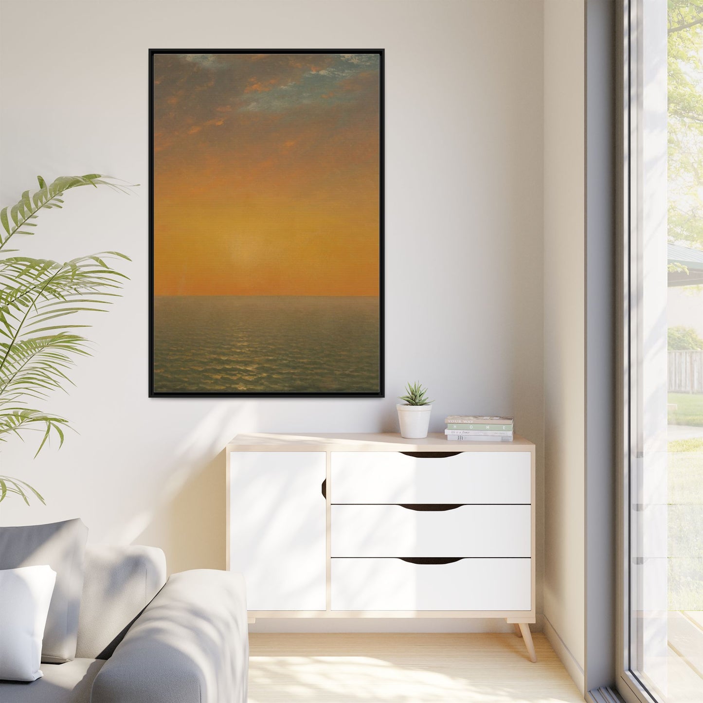 John Frederick Kensett : Sunset on the Sea (1872) - Museum Collection - Framed Canvas Print