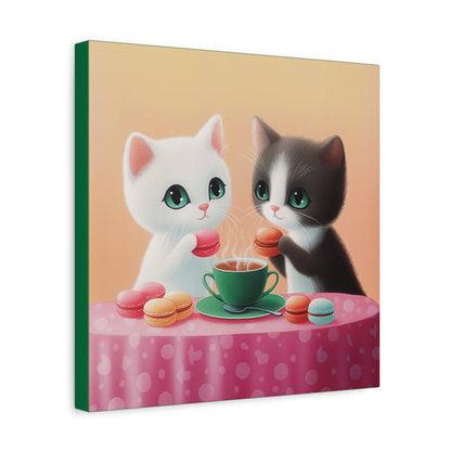 Whimsical Kitty Tea Time - Wall Art & Home Décor - Cute Cat Canvas Art