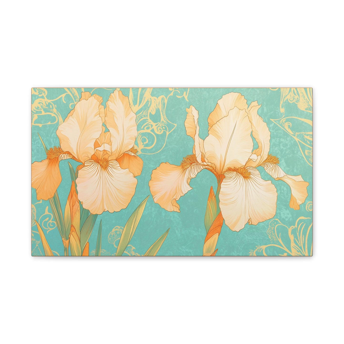 Iris Flowers on Turquois - Stretched Canvas