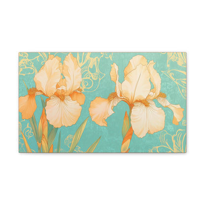 Iris Flowers on Turquois - Stretched Canvas