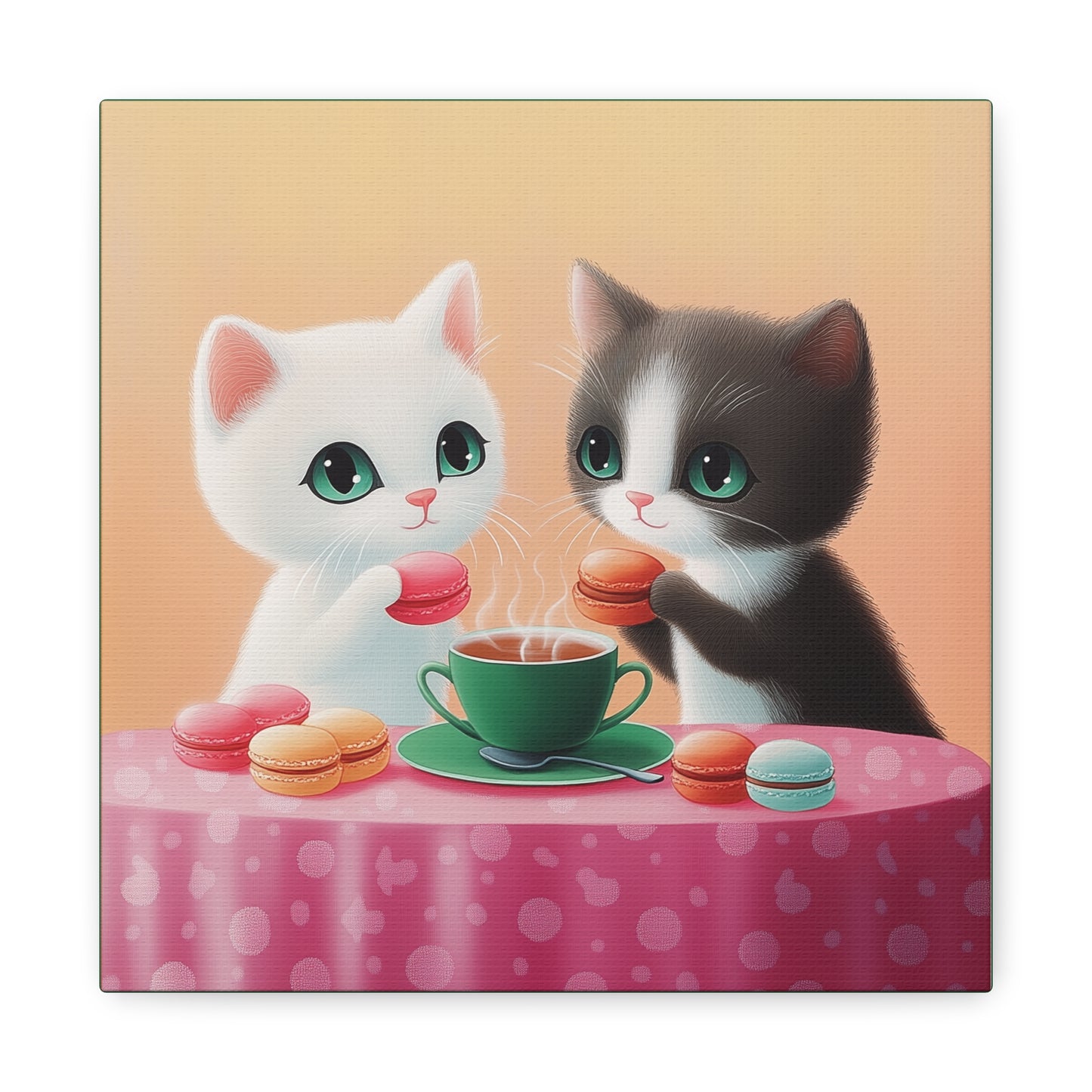 Whimsical Kitty Tea Time - Wall Art & Home Décor - Cute Cat Canvas Art
