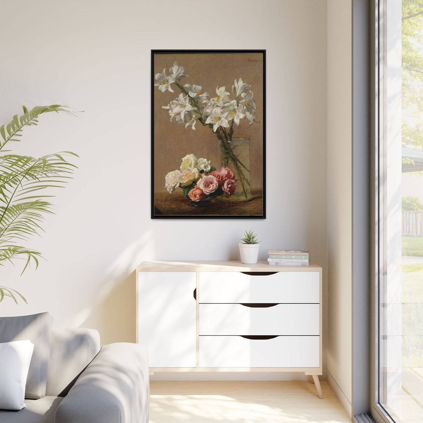 Henri Fantin-Latour : Roses and Lilies (1888) - Giclee Fine Art Print - Museum Collection Framed Canvas Print