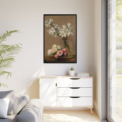 Henri Fantin-Latour : Roses and Lilies (1888) - Giclee Fine Art Print - Museum Collection Framed Canvas Print