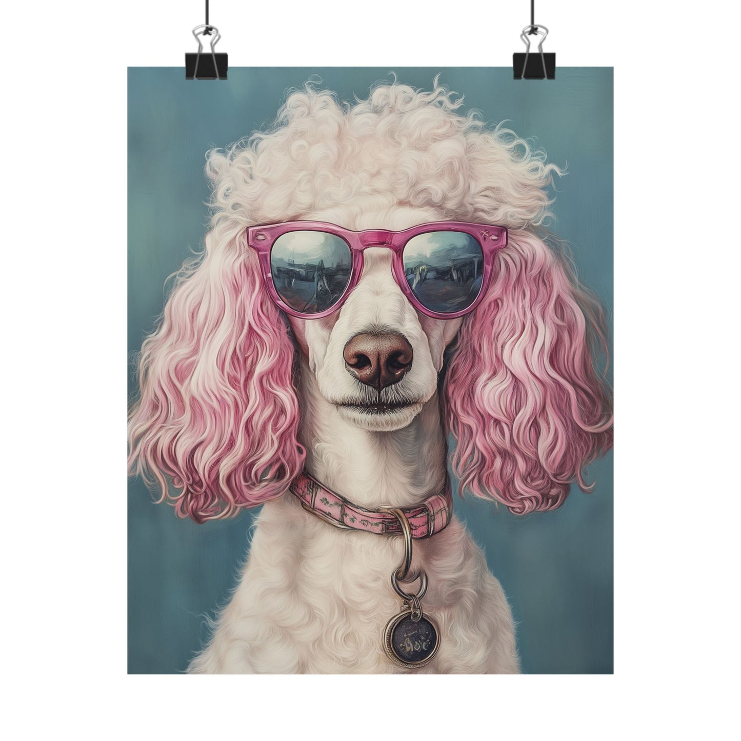 Poodle with Pink Sunglasses - Fine Art Print Poster - Whimsical Animals Series - Wall Art for Dog Lovers
