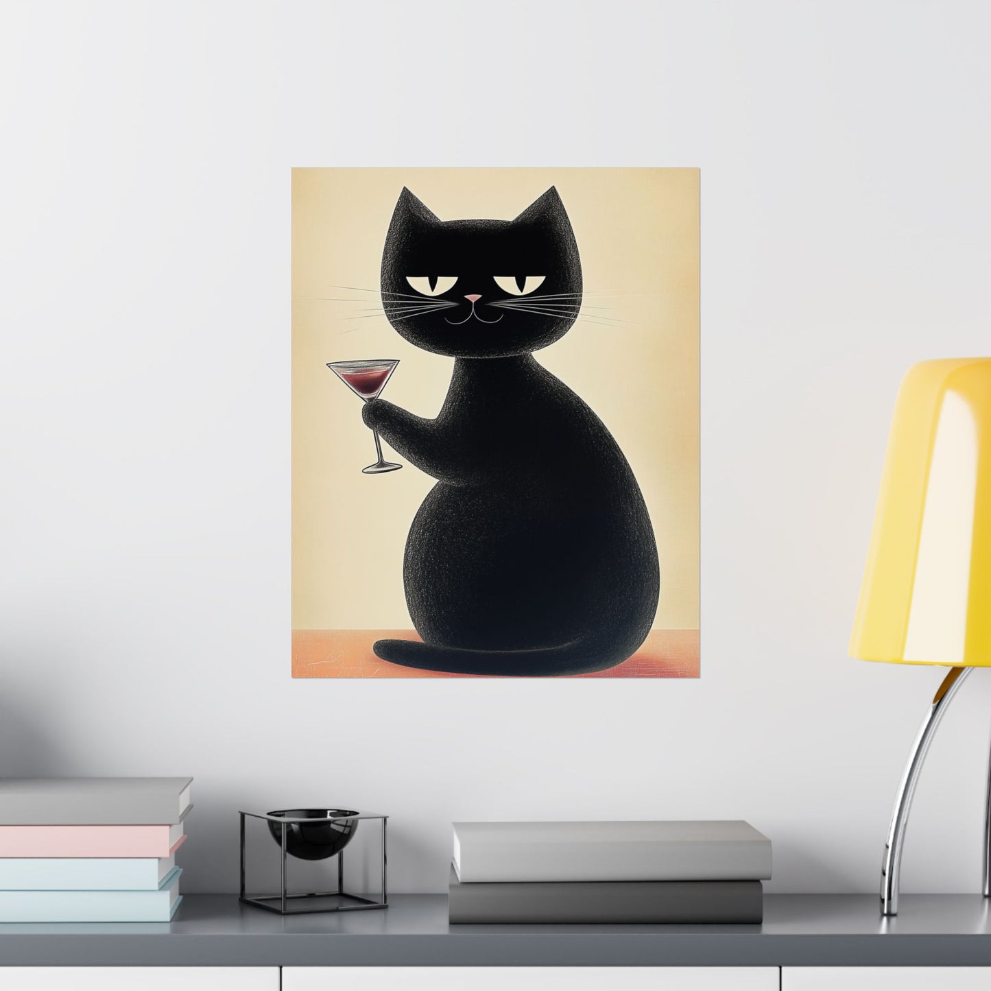 Cat with a Cocktail - Cat Café Series - Fine art print - Matte Vertical Wall Art  - Poster Print - for Cat Lovers