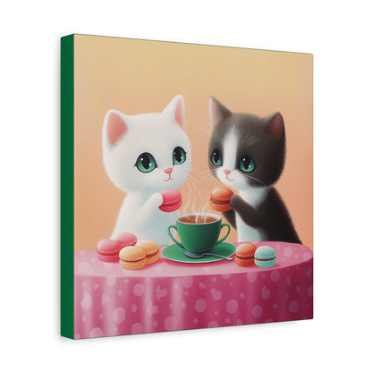Whimsical Kitty Tea Time - Wall Art & Home Décor - Cute Cat Canvas Art