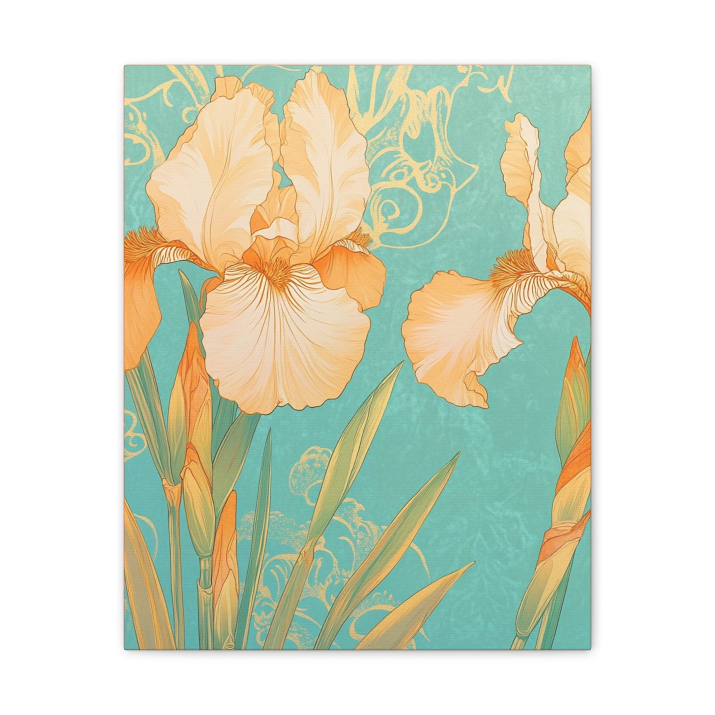 Iris Flowers on Turquois - Stretched Canvas