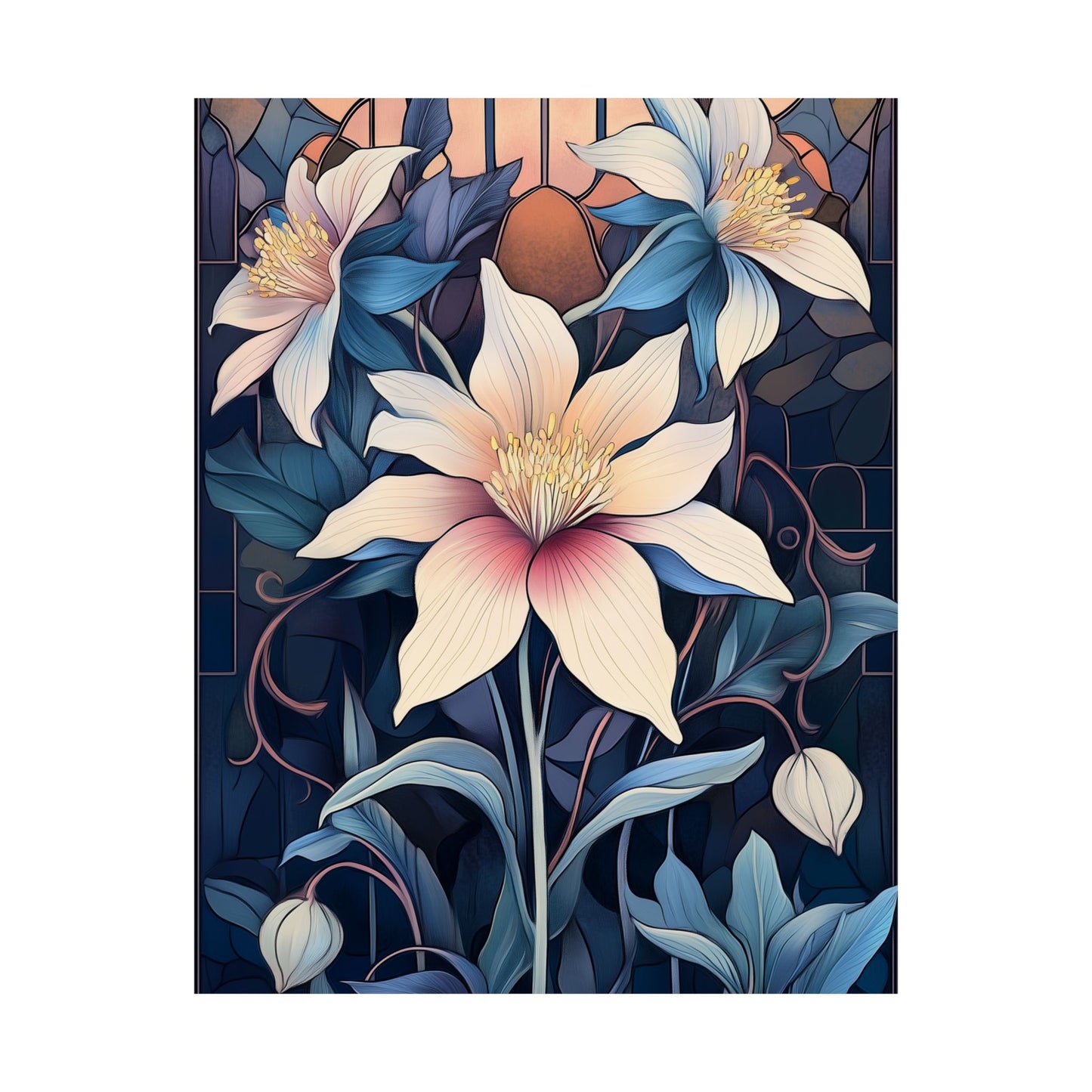 Sunlit Blossoms Fine Art Print - Floral Matte Vertical Posters - Elegant Home Décor