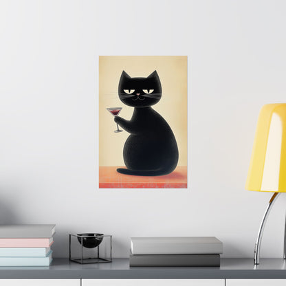 Cat with a Cocktail - Cat Café Series - Fine art print - Matte Vertical Wall Art  - Poster Print - for Cat Lovers