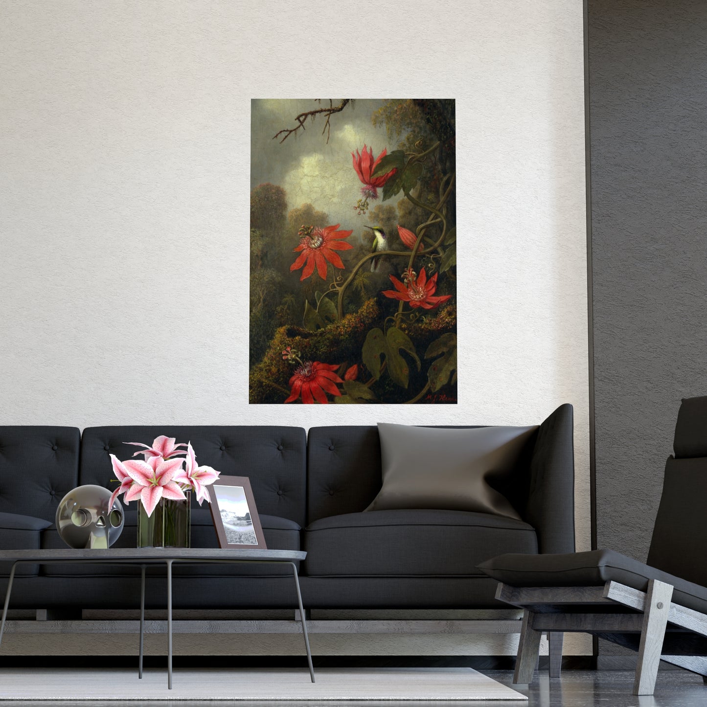 Hummingbird in Lush Tropical Landscape - Museum Collection - Fine Art Poster
