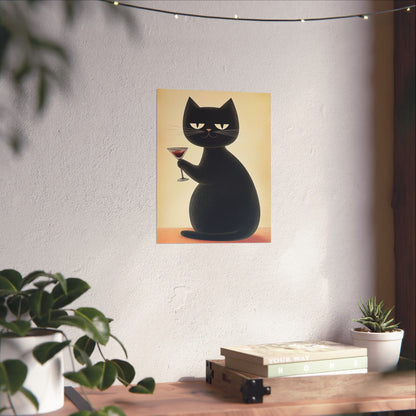 Cat with a Cocktail - Cat Café Series - Fine art print - Matte Vertical Wall Art  - Poster Print - for Cat Lovers