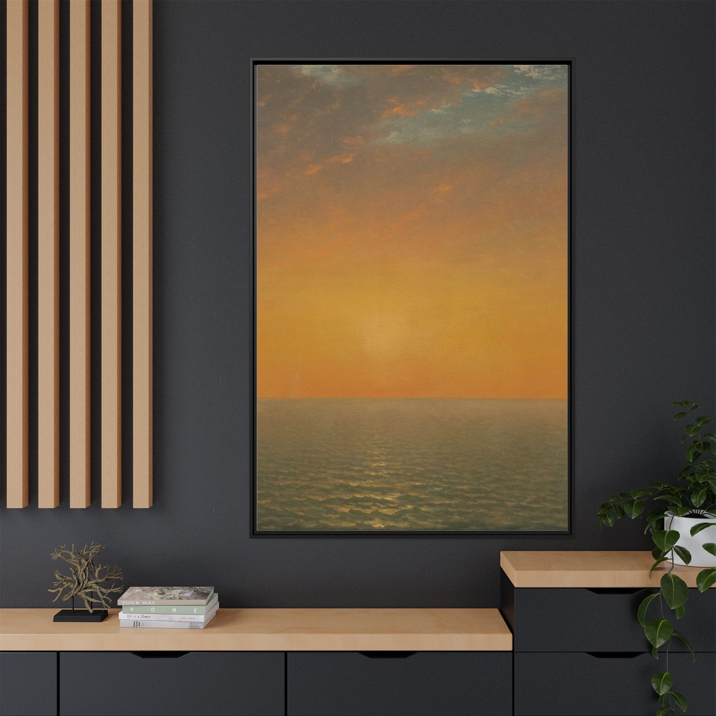 John Frederick Kensett : Sunset on the Sea (1872) - Museum Collection - Framed Canvas Print