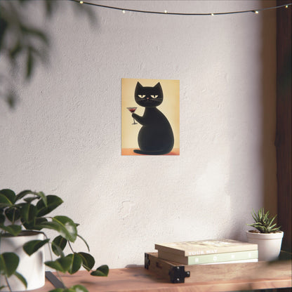 Cat with a Cocktail - Cat Café Series - Fine art print - Matte Vertical Wall Art  - Poster Print - for Cat Lovers