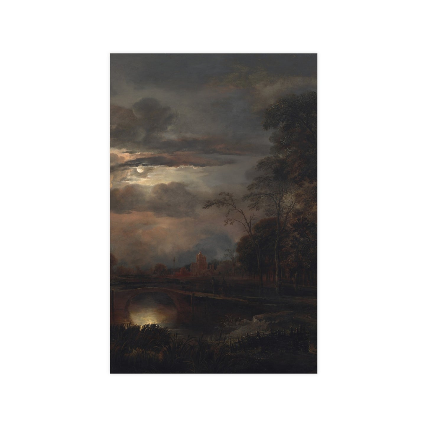 Moonlit Landscape with Bridge - Romantic Night Fine Art Poster